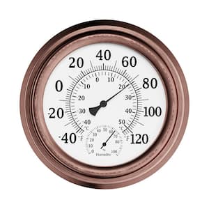 8 in. Indoor/Outdoor Wall Thermometer and Hygrometer Gauge in Copper