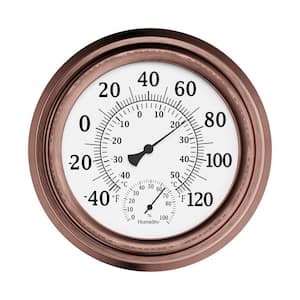 8 in. Indoor/Outdoor Wall Thermometer and Hygrometer Gauge in Copper