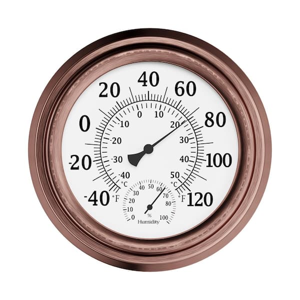 8 in. Indoor/Outdoor Wall Thermometer and Hygrometer Gauge in Copper