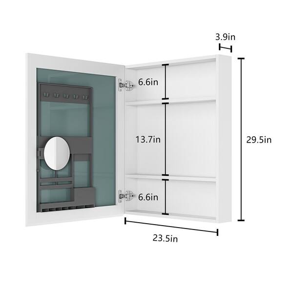 cadeninc 24 in. W x 30 in. H Rectangular Recessed/Surface Mount Beveled Single Mirror Bathroom Medicine Cabinet,White