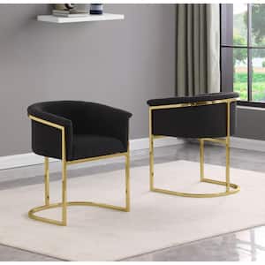 Luke Black Boucle Fabric Dining Chair Set of 2 with Floor Adjuster Gold Chrome Base