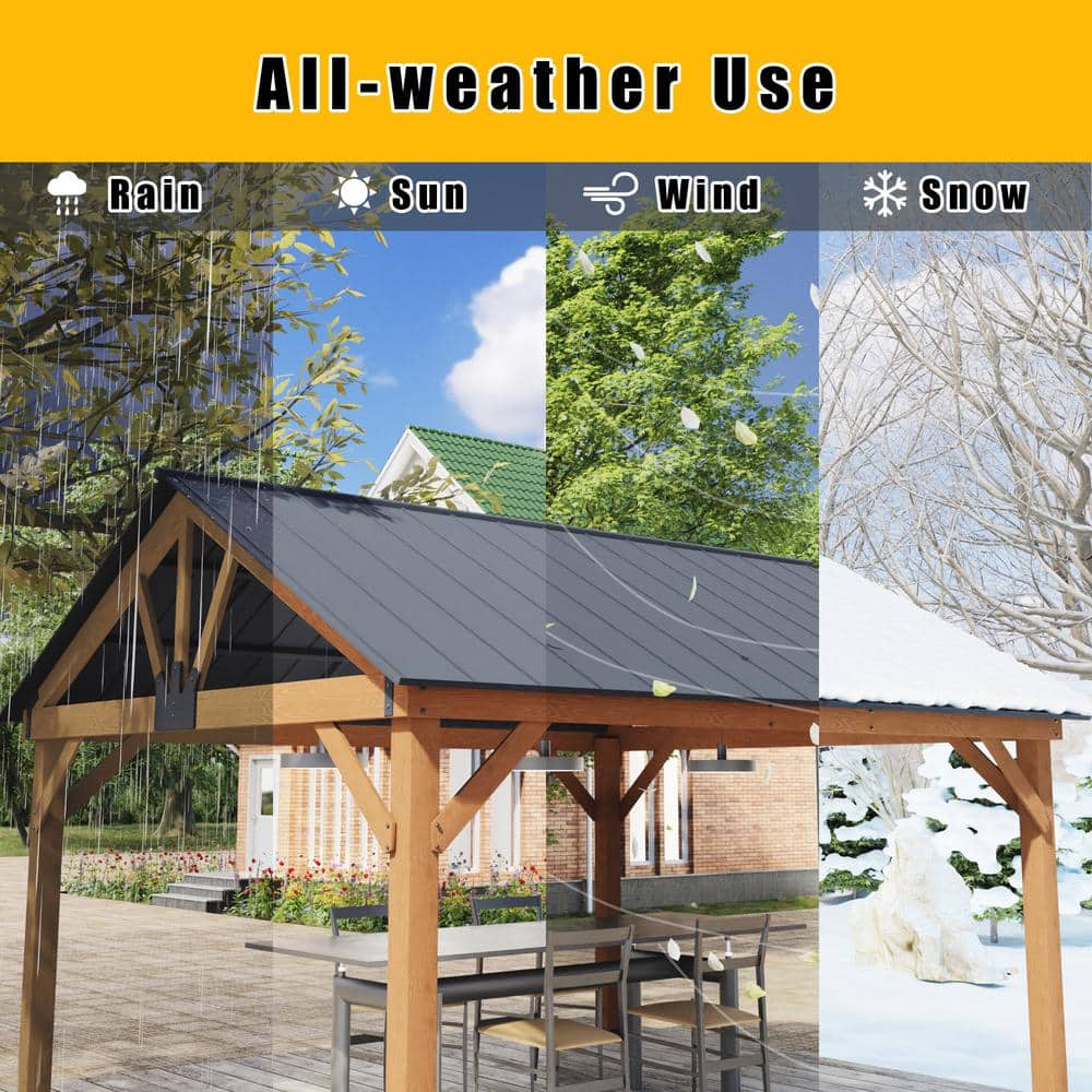 13' x 11' Black Steel and Wood Patio Gazebo
