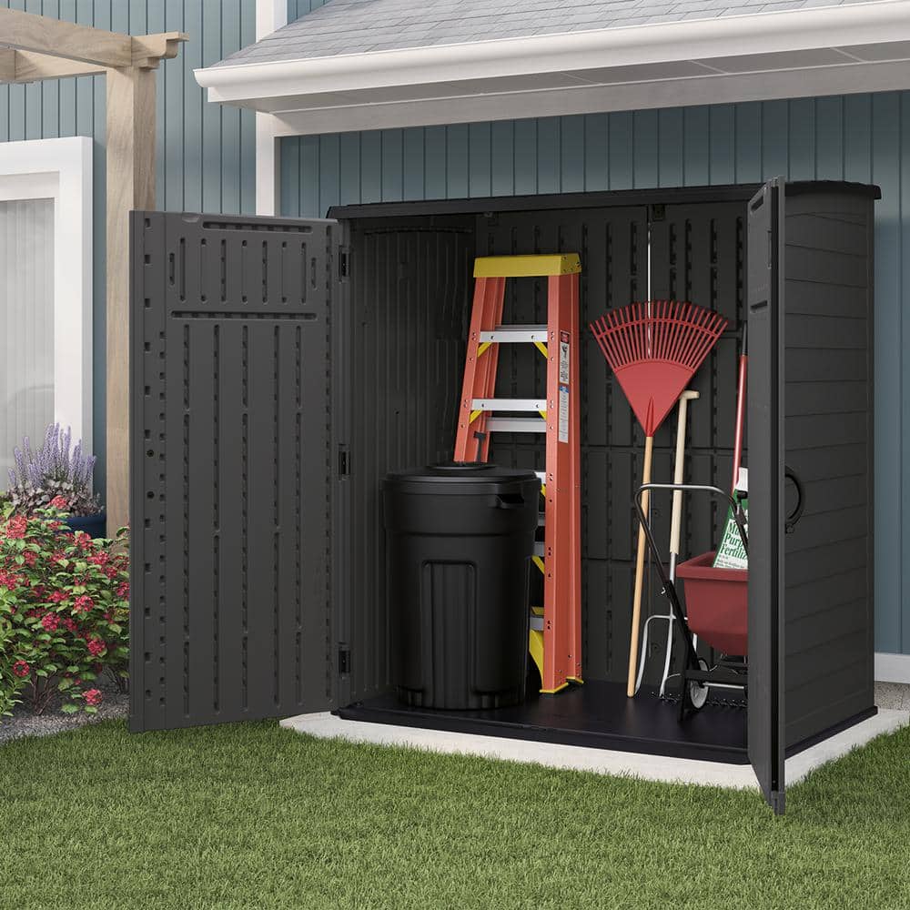 Gray Resin Vertical Storage Shed with Double Doors