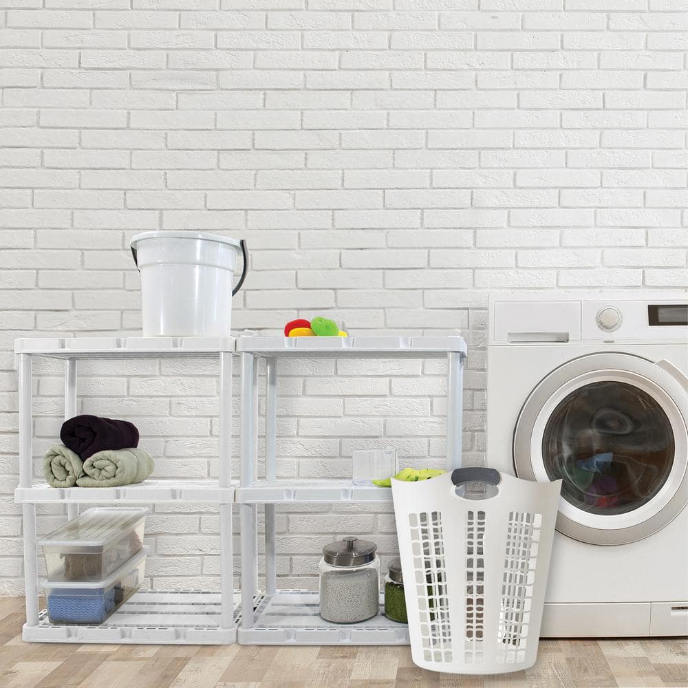 White Plastic Ventilated Upright Laundry Hamper with Handles