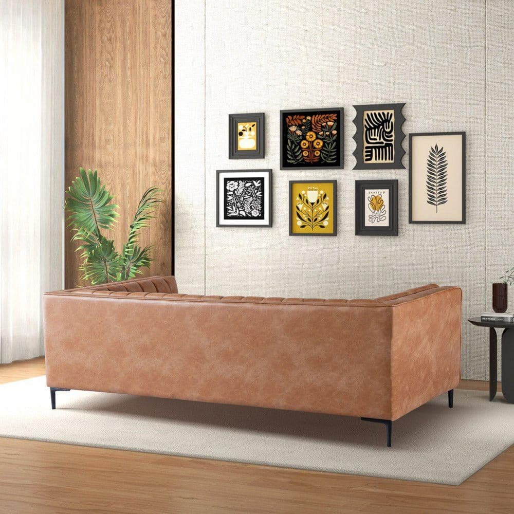 Carsten Mid-Century Modern 84 in. Square Arm Leather Rectangular 3-Seater Sofa in Brown