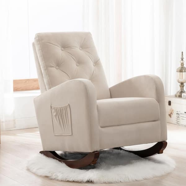 Harper & Bright Designs Beige Velvet Rocking Chair with Cushion