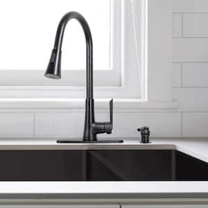 Kitchen Series Single-Handle Pull-Down Sprayer Kitchen Faucet with Soap Dispenser in Matte Black