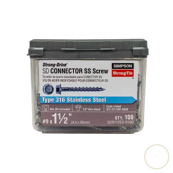 #9 x 1-1/2 in. Type 316 Stainless Steel Hex Drive SD Wood Screw (200-Pack)