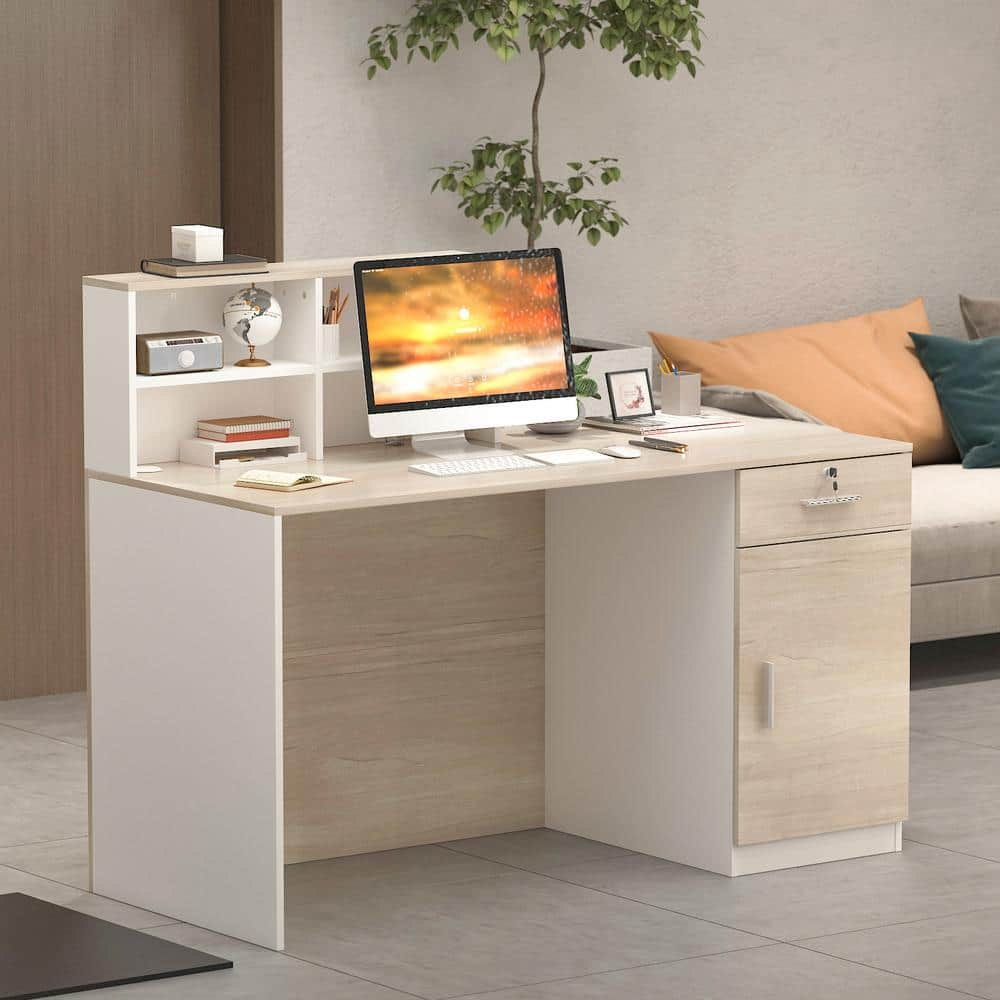 FUFU&GAGA 23.6 in. Rectangular White MDF Computer Desk with Flat ...