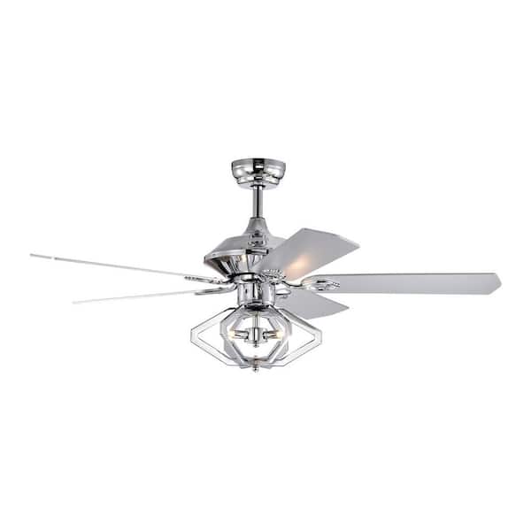 Unbranded 52 in. Smart Indoor/Outdoor Chrome Ceiling Fan with Remote Control and 5 Blades Reversible Quiet Crystal Chandelier Fan