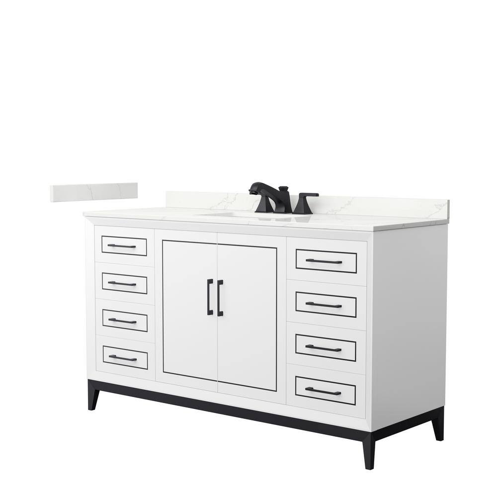 Wyndham Collection Marlena 60 in. W x 22 in. D x 35.25 in. H Single Bath Vanity in White with Giotto Quartz Top, White with Matte Black Trim -  840193373754