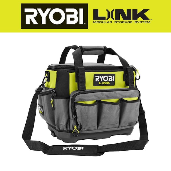 RYOBI LINK 17 in. Tool Bag with Tool Organizer Including Tape Measure Clip and Synching Level Straps