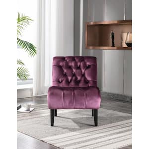 Purple Velvet Accent Chair Tufted Button Living Room Sofa Chair Ergonomic Chair Polyester Upholstery Wood Leg Bedroom