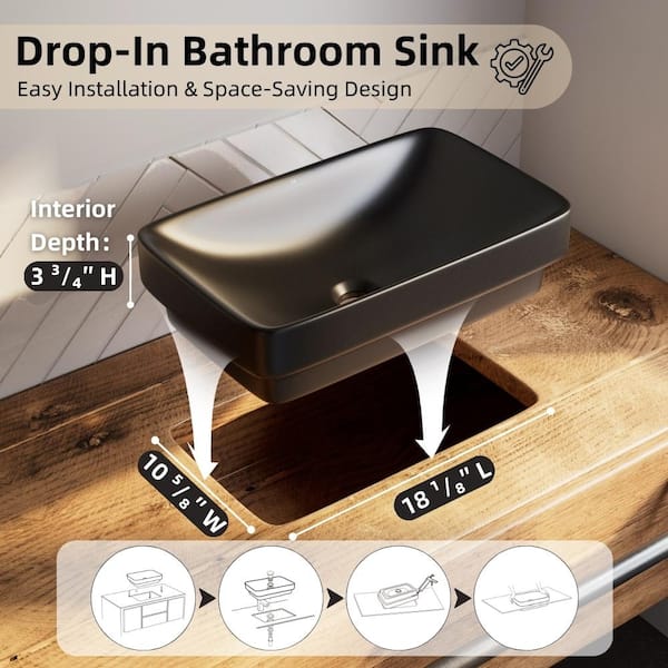 Los Flexi 19 in. Drop-In Bathroom Sink Rectangle in Matte Black