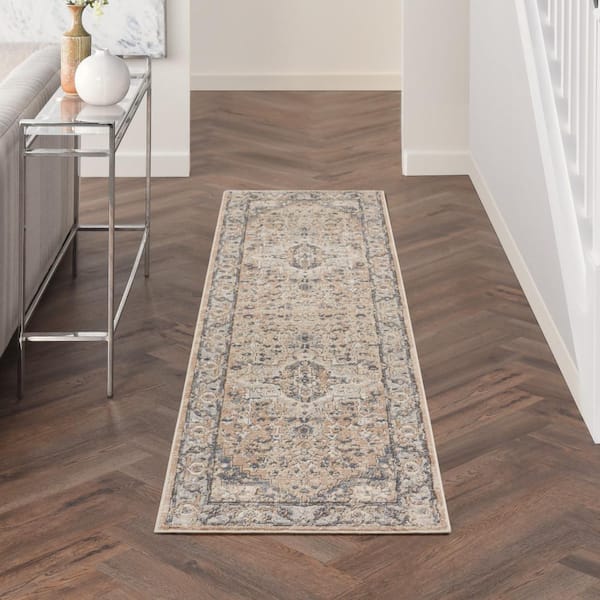 Concerto Beige Grey 2 ft. x 6 ft. Center medallion Traditional Runner Area Rug