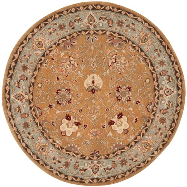 Total Performance 8 ft. x 8 ft. Copper/Moss Floral Oriental Round Area Rug