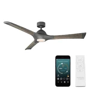 Woody 60 in. Smart Indoor/Outdoor 3-Blade Ceiling Fan Graphite Weathered Grey with 3000K LED and Remote Control