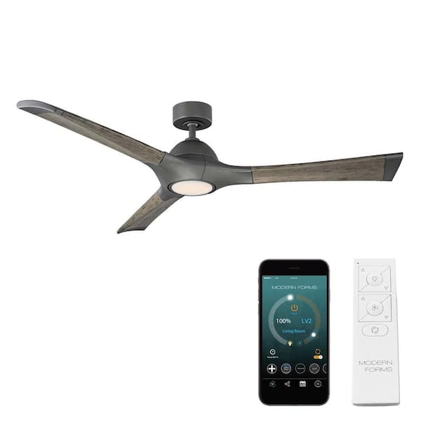 Modern Forms Woody 60 in. Smart Indoor/Outdoor 3-Blade Ceiling Fan Graphite Weathered Grey with 3000K LED and Remote Control