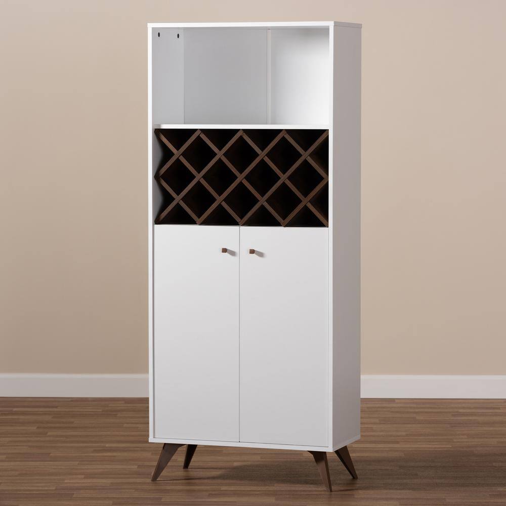 Serafino White and Walnut Mid-Century Modern Wine Cabinet