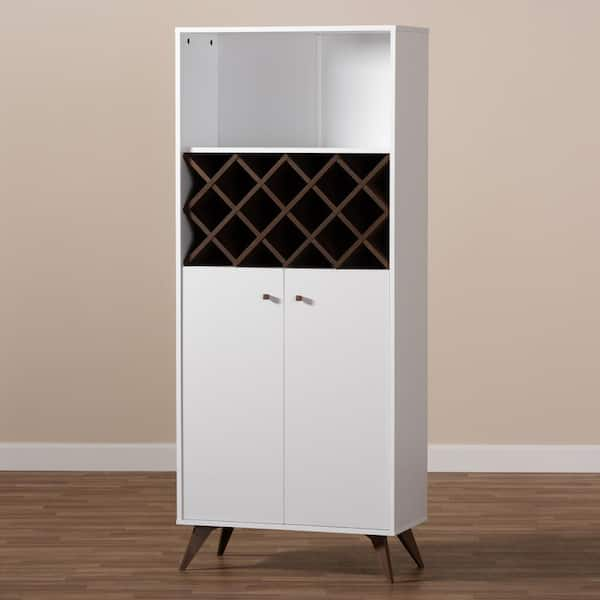 Baxton Studio Serafino 10 Bottle White and Walnut Brown Wine