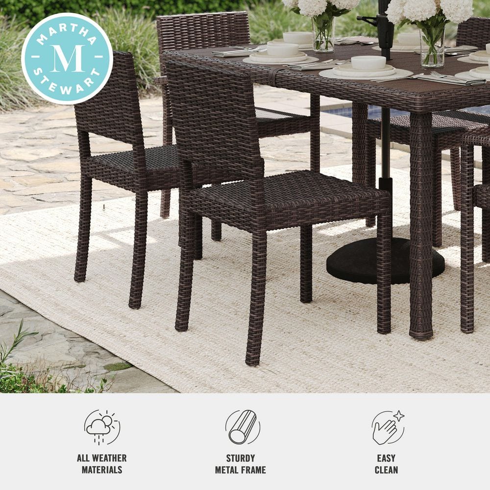 Martha Stewart rattan chairs set for outdoor dining.