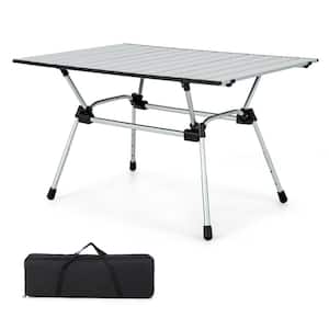 Folding Heavy-Duty Aluminum Camping Table with Carrying Bag in Silver