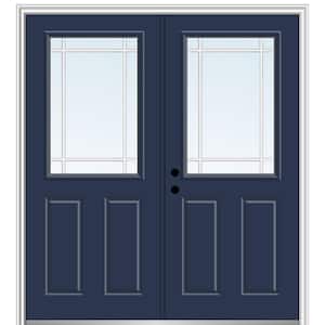72 in. x 80 in. Prairie Internal Muntins Right-Hand Inswing 1/2-Lite Clear 2-Panel Painted Steel Prehung Front Door