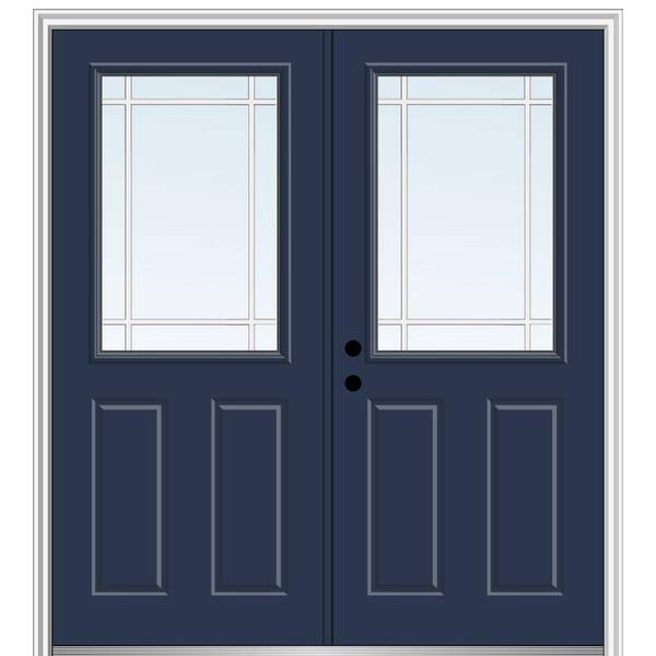 MMI Door 72 in. x 80 in. Prairie Internal Muntins Right-Hand Inswing 1/2-Lite Clear 2-Panel Painted Steel Prehung Front Door