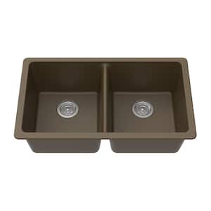 Undermount Granite Composite 33 in. x 18-3/4 in. x 9-1/2 in. Double Equal Bowl Kitchen Sink in Mocha