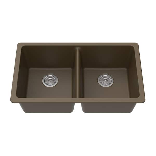 Winpro Undermount Granite Composite 33 in. x 18-3/4 in. x 9-1/2 in. Double Equal Bowl Kitchen Sink in Mocha