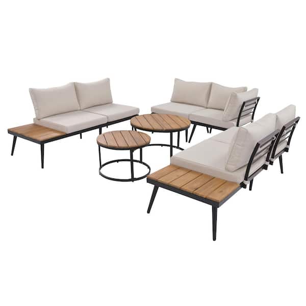 Sudzendf 6-Piece Metal Patio Furniture Set, Outdoor Sectional Sofa Set with Beige Cushions