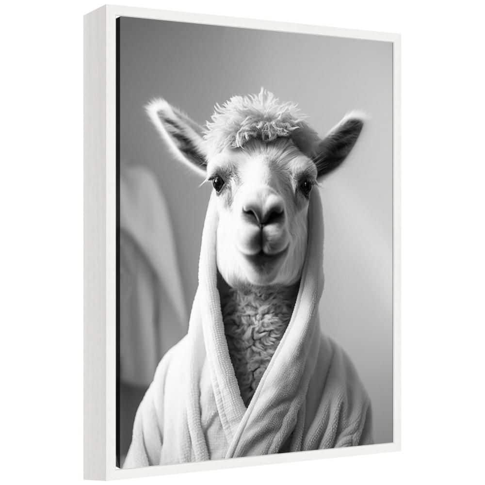 "Sylvie ""Llama Bathroom Art Towel Robe"" by The Creative Bunch Studio Animals Framed Art Print 24 in. x 18 in." price history on PriceWatchPro