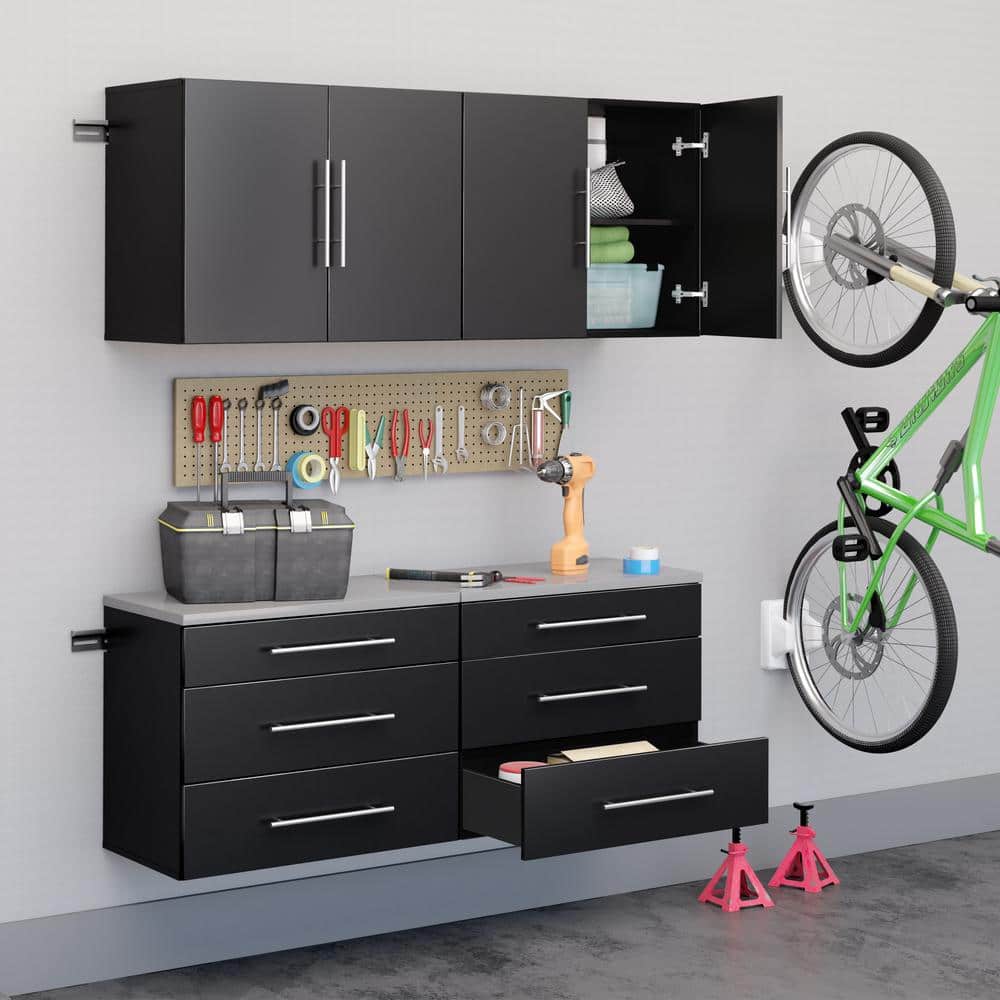 Versatile Wall-Mounted Black Laminated Composite Wood 3-Drawer Cabinet