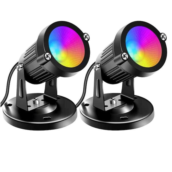 Black Plug-in Integrated LED Landscape Flood Light Spot Lights Indoor, RGBW 16 Color Changing, Remote Control (2 Pack)