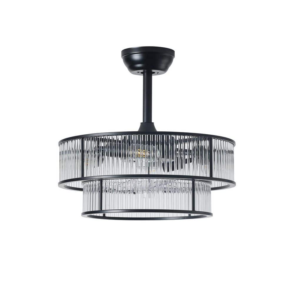 20 in. Indoor Black Crystal Ceiling Fan with Light, Modern Caged Fandelier 