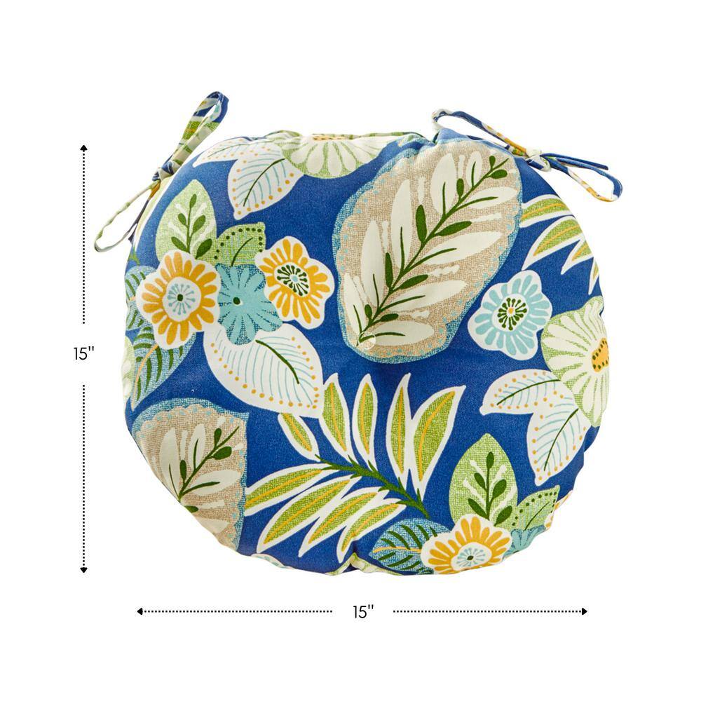 Marlow Blue Floral Round Outdoor Bistro Seat Cushions, Set of 2