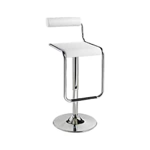 25 in. White Low Back Metal Adjustable Height Bar Chair with Faux Leather Seat