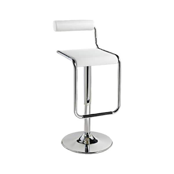 HomeRoots 25 in. White Low Back Metal Adjustable Height Bar Chair with Faux Leather Seat