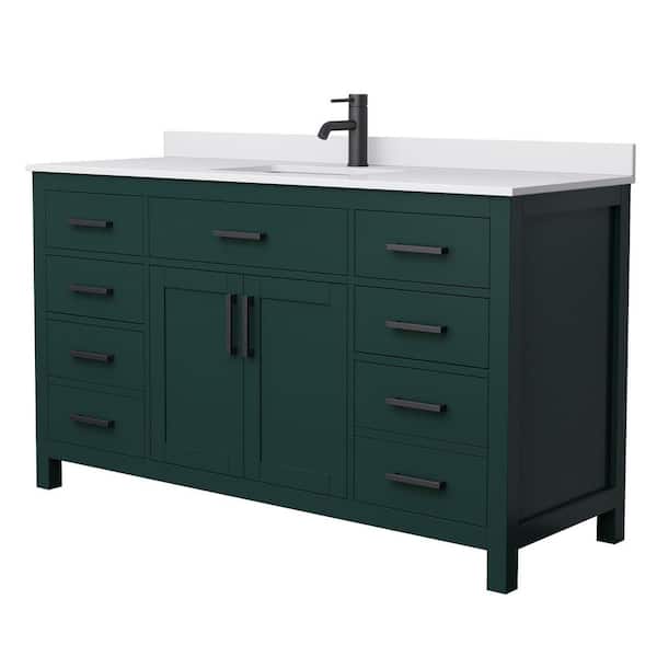 Beckett 60 in. W x 22 in. D x 35 in. H Single Sink Bathroom Vanity in Green with White Cultured Marble Top