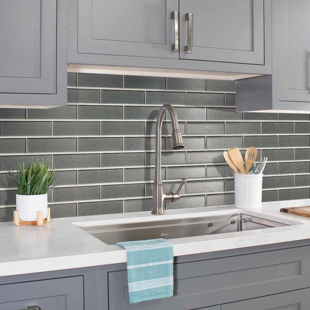 Pewter 2x8 Glass Subway Mosaic Tile for Kitchen and Bathroom
