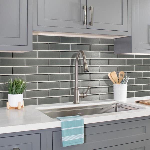 Gray 11.8-in. x 11.8-in. Polished Glass Mosaic Tile (4.83 Sq ft/case)