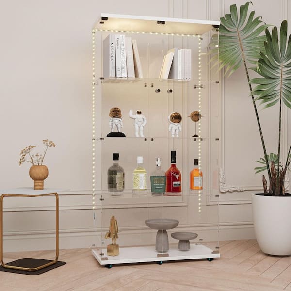 Dovelina Tempered Glass White 31 in. Display Cabinet for Sports Shoes and Collectible Showcase