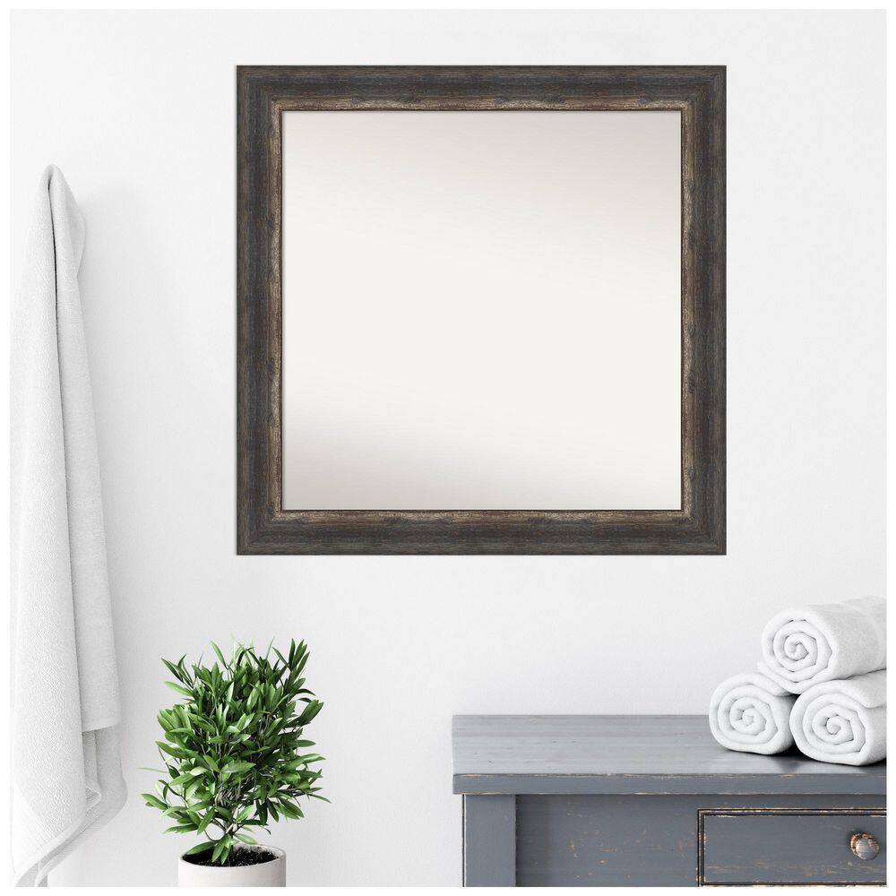 Bark Rustic Char 31" Square Non-Beveled Wall Mirror