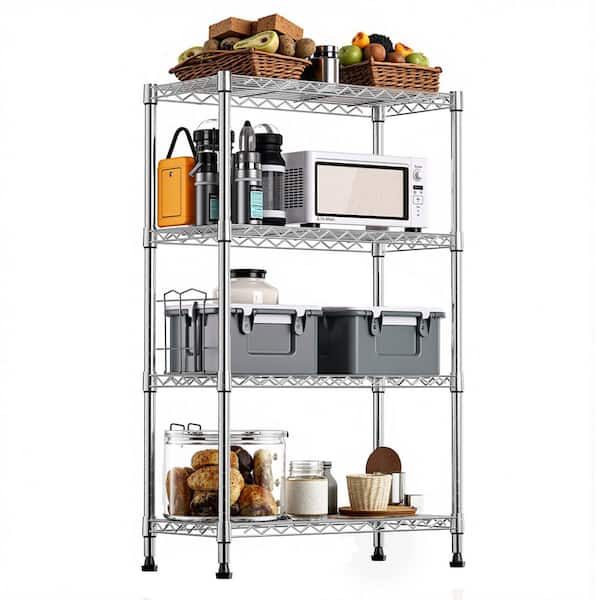 Heavy Duty 4-Tier Shelving Unit, Storage Shelving, 1400 lbs. Capacity Wire Rack for Kitchen, Office, Garage in Chrome