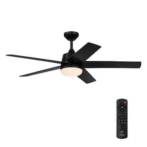 Astrea 52 in. Smart Indoor/Covered Outdoor Matte Black Modern Adjustable White and RGB Ceiling Fan Light with Remote