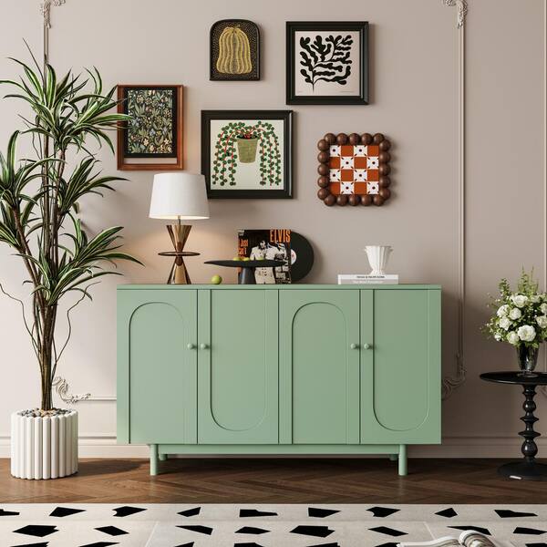 Mint Green Wood Pantry Organizer, Storage Cabinet with 4-Door