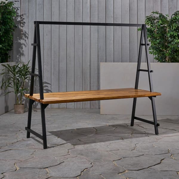 Noble House Huckleberry 80 in. Teak Brown Rectangular Wood Outdoor Patio Dining Table with Extension