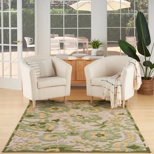 Aloha Ivory Green 6 ft. x 9 ft. Floral Contemporary Indoor/Outdoor Area Rug