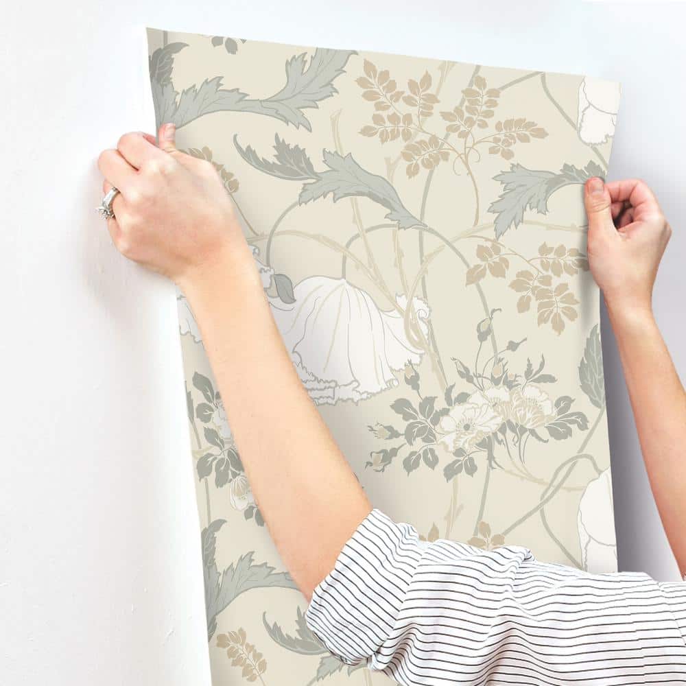 Ivory and Gray Floral Pre-pasted Washable Wallpaper