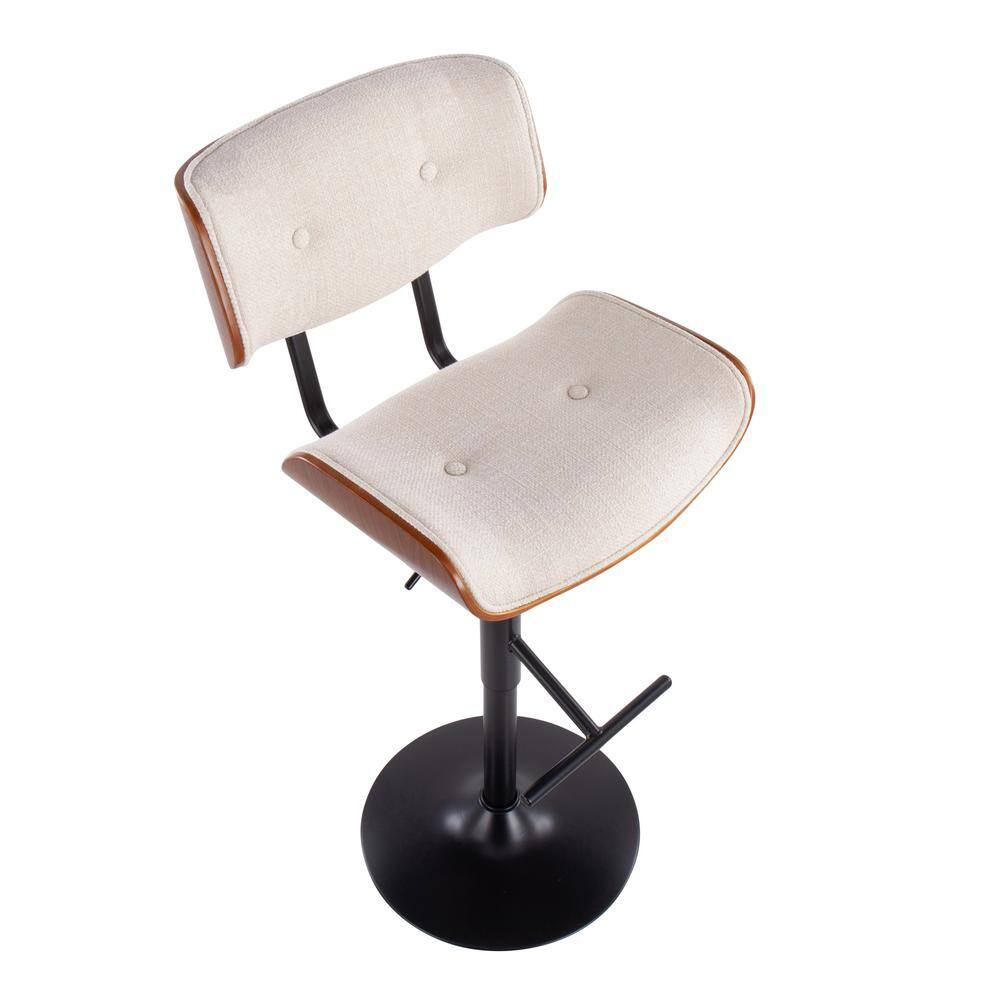 Mid-Century Modern Swivel Barstool in Black Metal and Cream with Walnut Accents